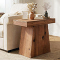 Solid Wood End Tables For Living Room 23.6 Farmhouse Side Table With Trapezoid Base 23.6 L X 11.8 W X 23.6 H