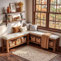 Solid Wood Entryway Bench Set L Shaped Shoe Bench With Storage Shelf Upholstered Corner Seating With Cushion