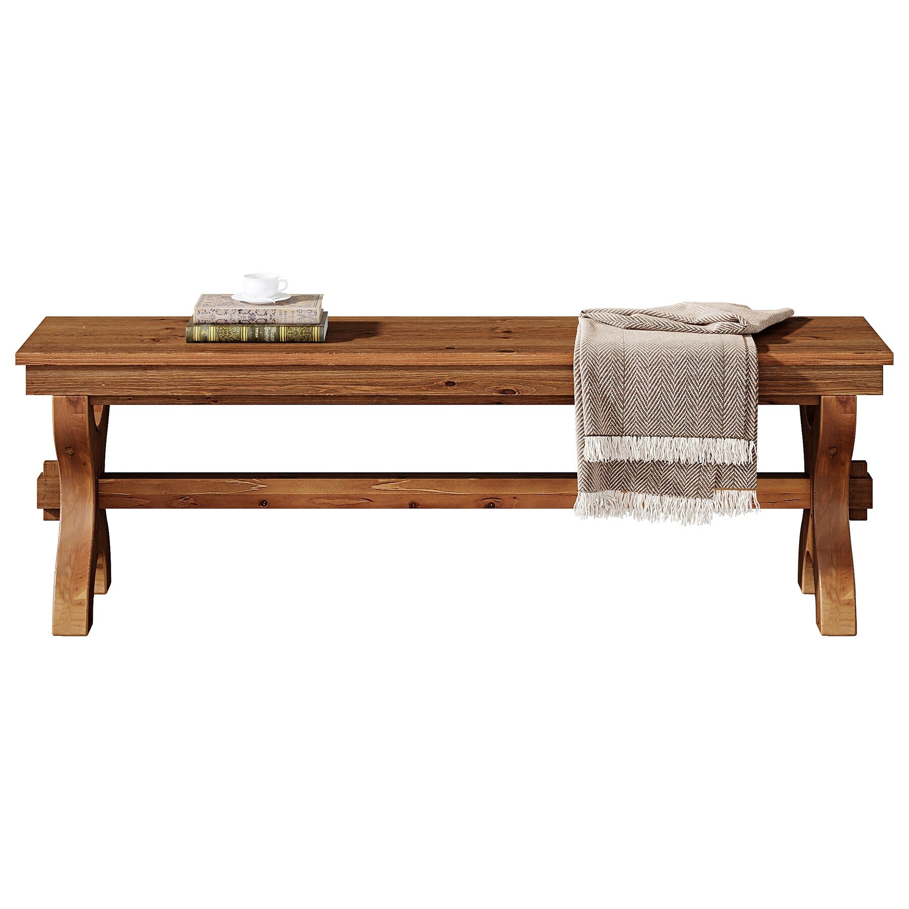 Solid Wood Entryway Bench 55 Inch Farmhouse Indoor Bench