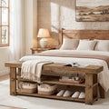 Solid Wood Entryway Bench 55 End Of Bed Bench With 2 Tier Shelves