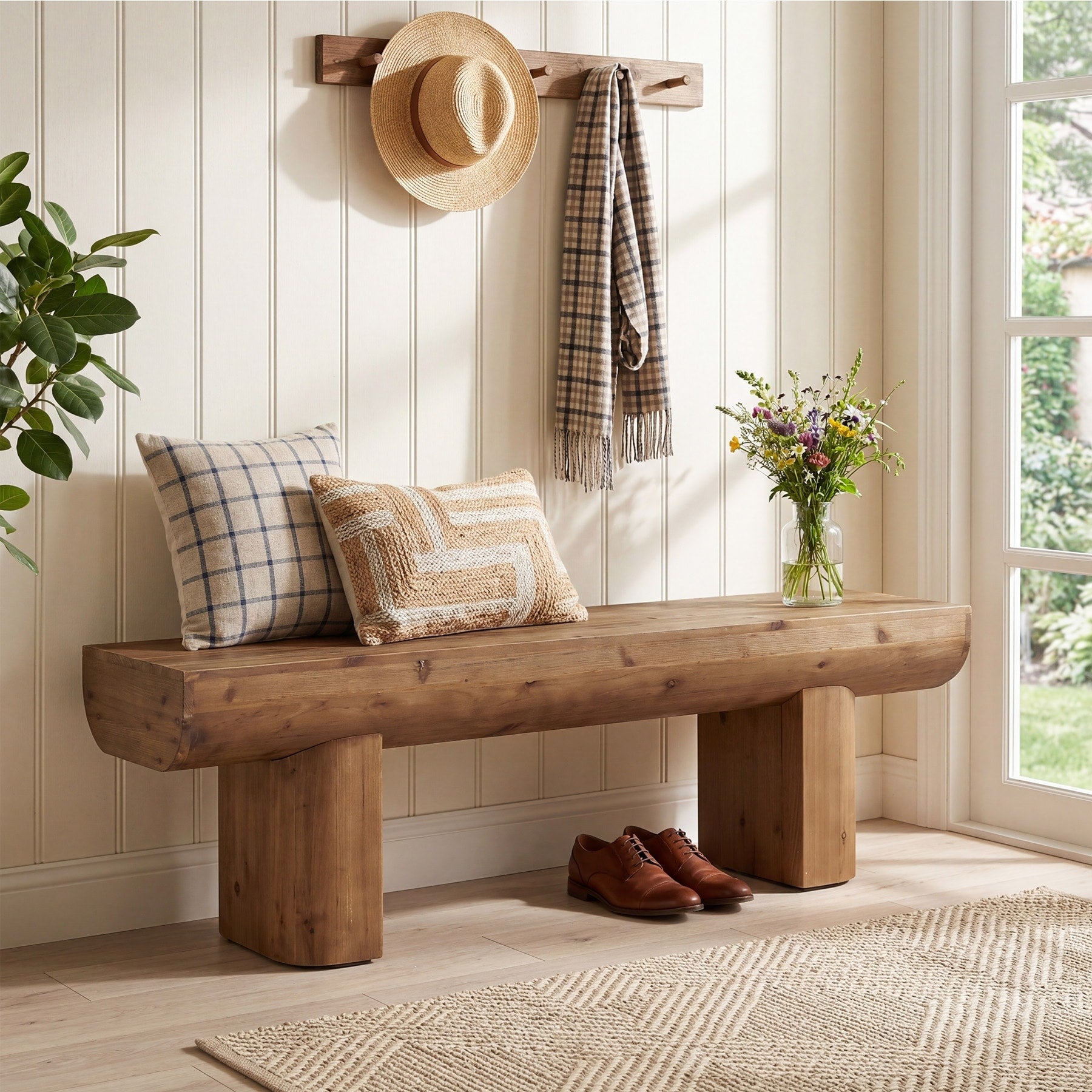 Solid Wood Entryway Bench 55 Farmhouse Wood Dining Bench
