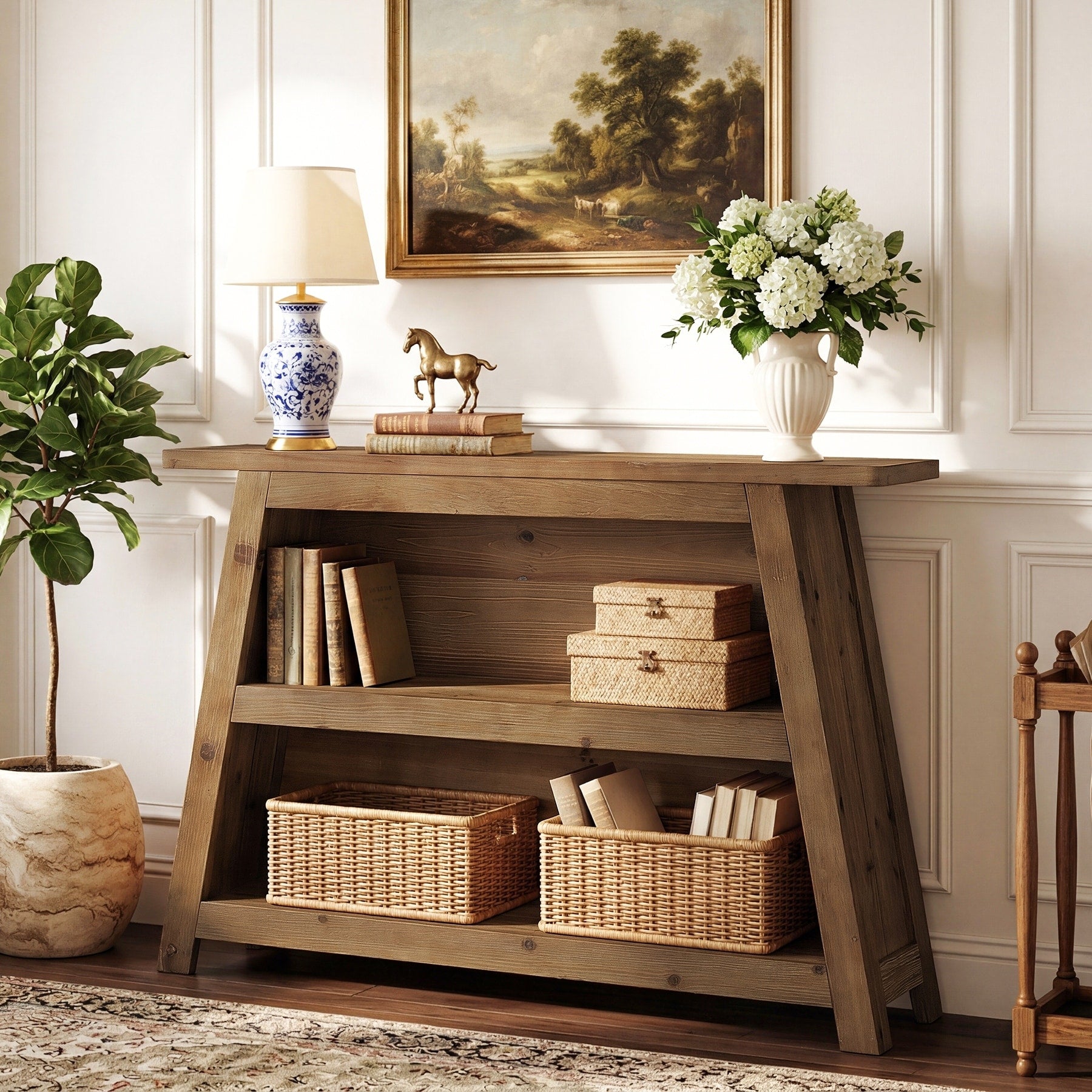 Solid Wood Entryway Console Table With Storage Shelves Small Sofa Table For Hallway Living Room Foyer Entrance