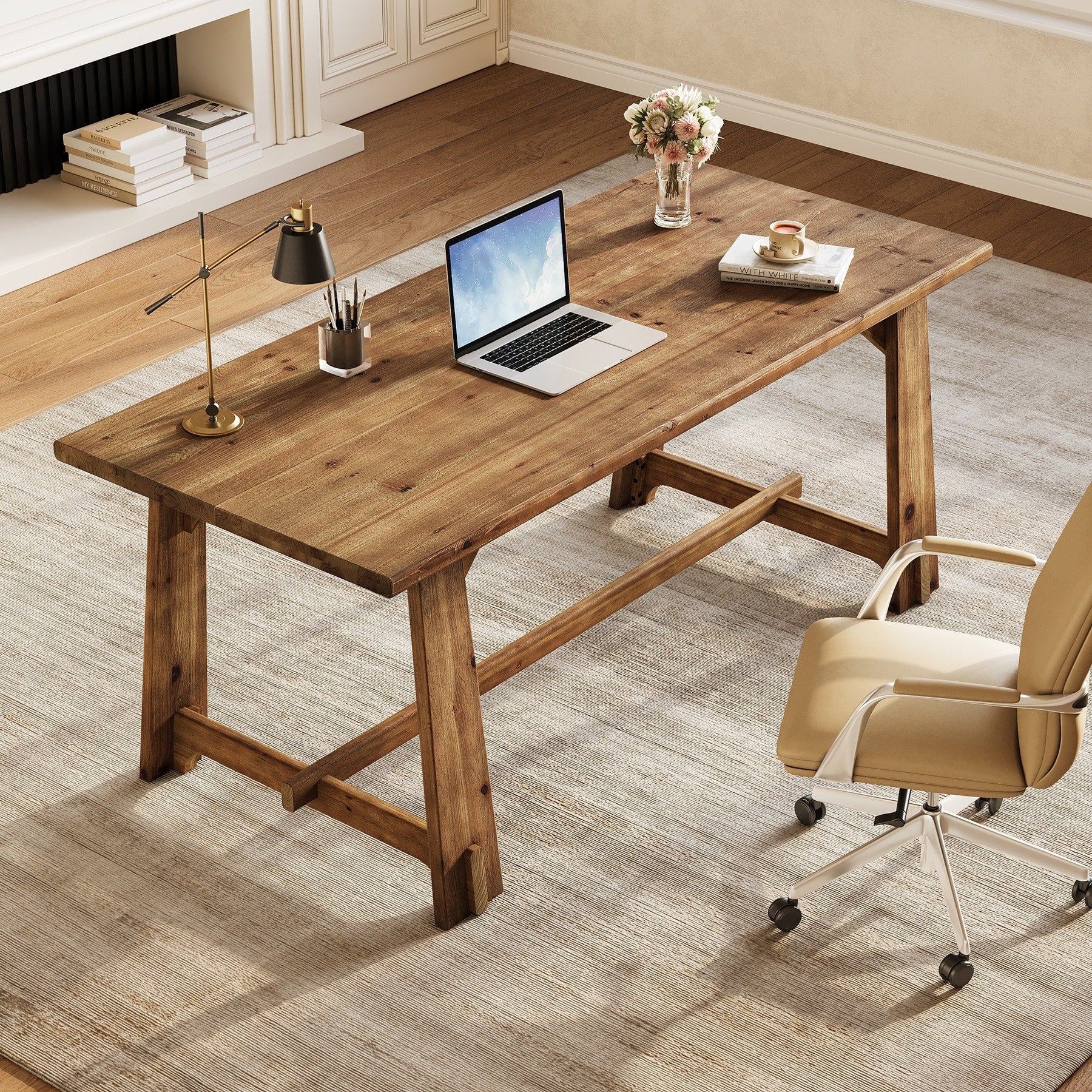 Solid Wood Executive Desk Large Home Office Computer Writing Workstation Business Accent Work Table