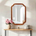 Solid Wood Frame Rounded Corner Decorative Mirror Antique Brown