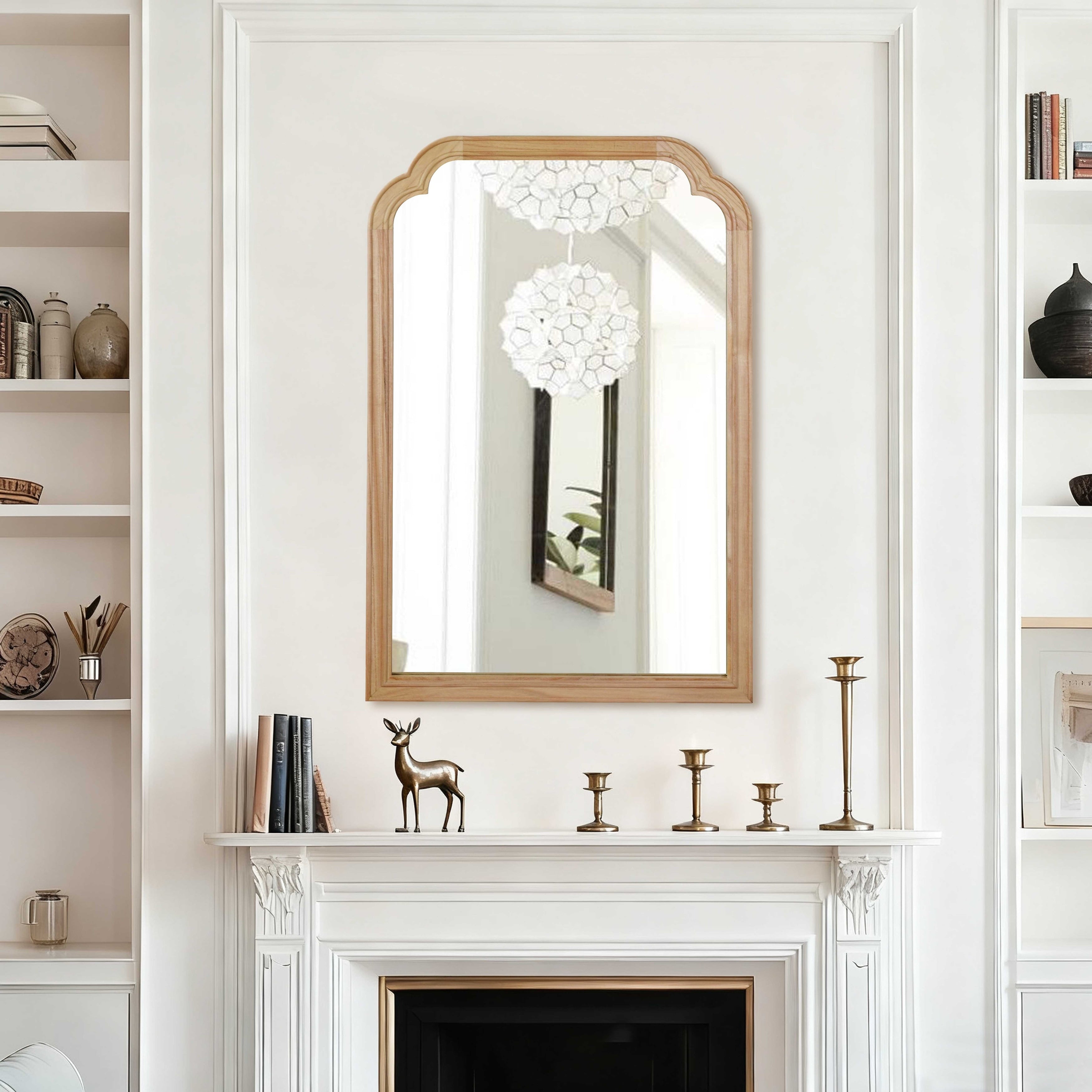 Solid Wood Frame Rounded Corner Decorative Mirror Natural