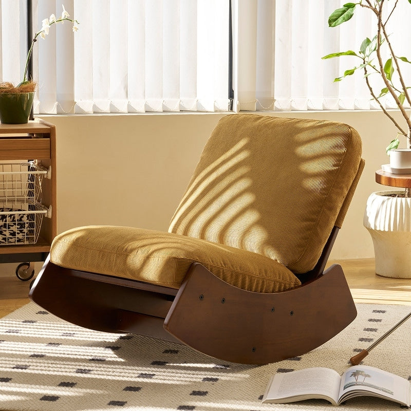 Solid Wood Glider Rocker With Corduroy Upholstery Cozy Rocking Chair For Nursery Living Room Bedroom