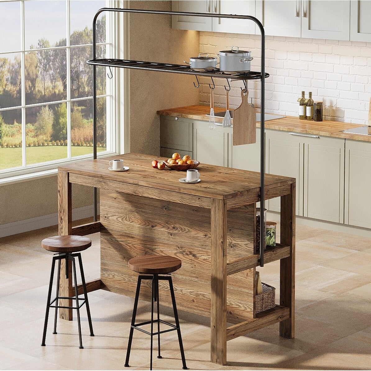 Solid Wood Kitchen Island With Storage Stationary Island Table Coffee Bar 23.62 D X 47.24 W X 70.08 H