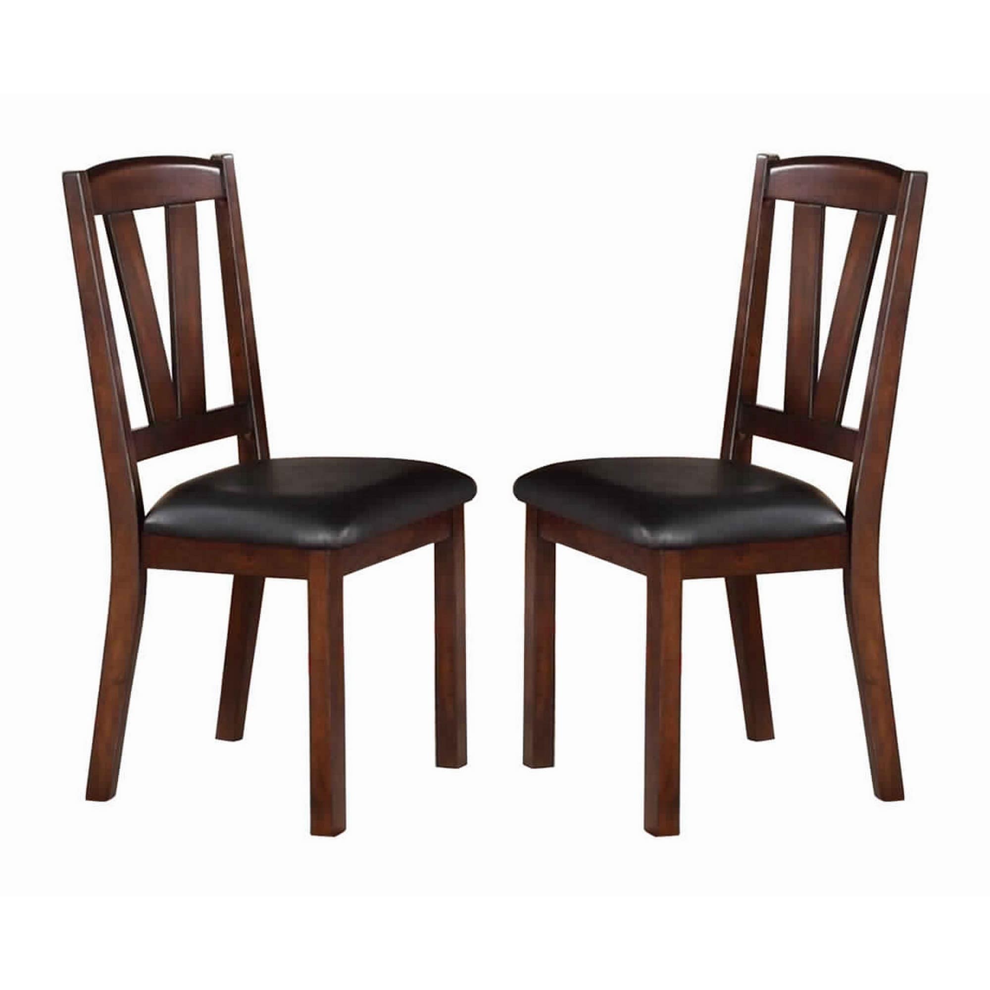 Solid Wood Leather Seat Side Chair Brown Set Of 2