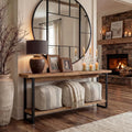 Solid Wood Live Edge Console Table With Unique Shape Metal Legs Farmhouse 63 Inch Narrow Long Sofa Table Behind Couch