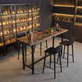 Solid Wood Long Bar Table With Metal Footrest 63 Inch Long Counter Height Table For Home Seats Up To 6