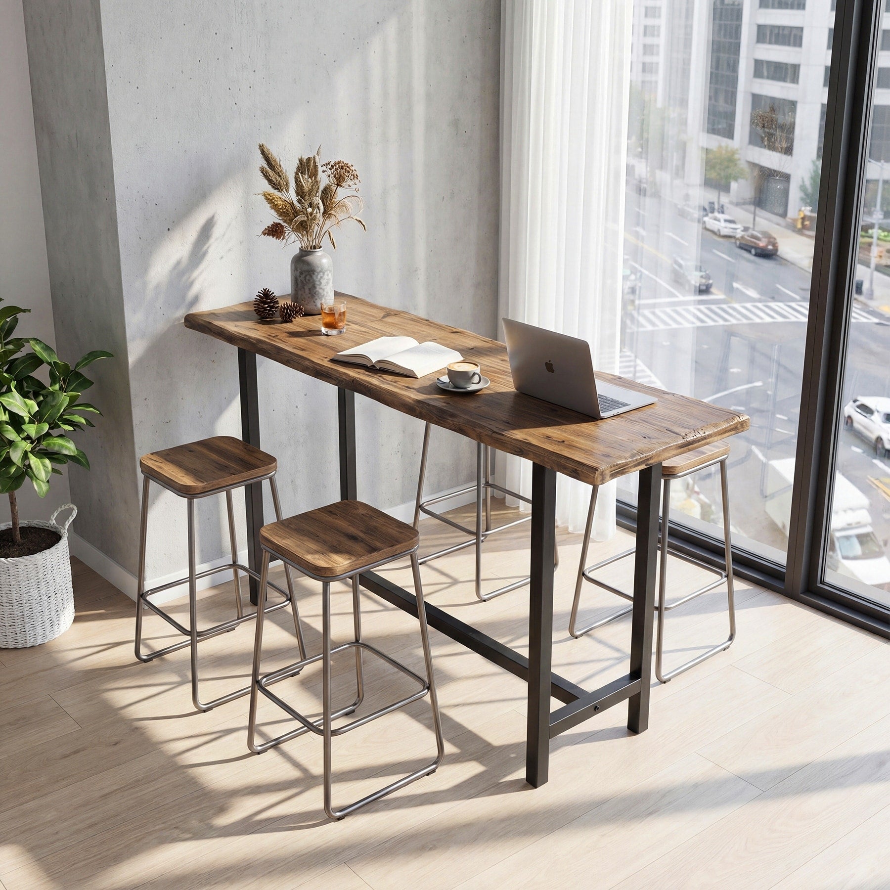 Solid Wood Long Bar Table 63 Inch Long Counter Height Table