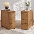 Solid Wood Narrow End Table With 3 Drawers Fluted Side Table Slim Sofa Side Table Nightstand With Storage Set Of 2