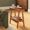 Solid Wood Narrow End Table With Storage Shelf Sofa Couch Side Table Tall Nightstand Living Room Bedroom Accent Snack Table
