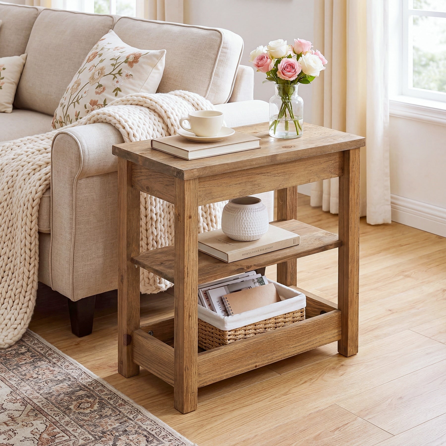Solid Wood Narrow End Table Side Table Nightstand With Storage Shelf 23.62 D X 11.81 W X 23.62 H