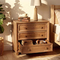 Solid Wood Nightstand With 3 Drawers 31.5 Inch Wide Bedside Table For Bedroom
