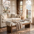 Solid Wood Ottoman Bench 55 Rectangular Upholstered Footrest With Sherpa Armrests Padded End Of Bed Bench