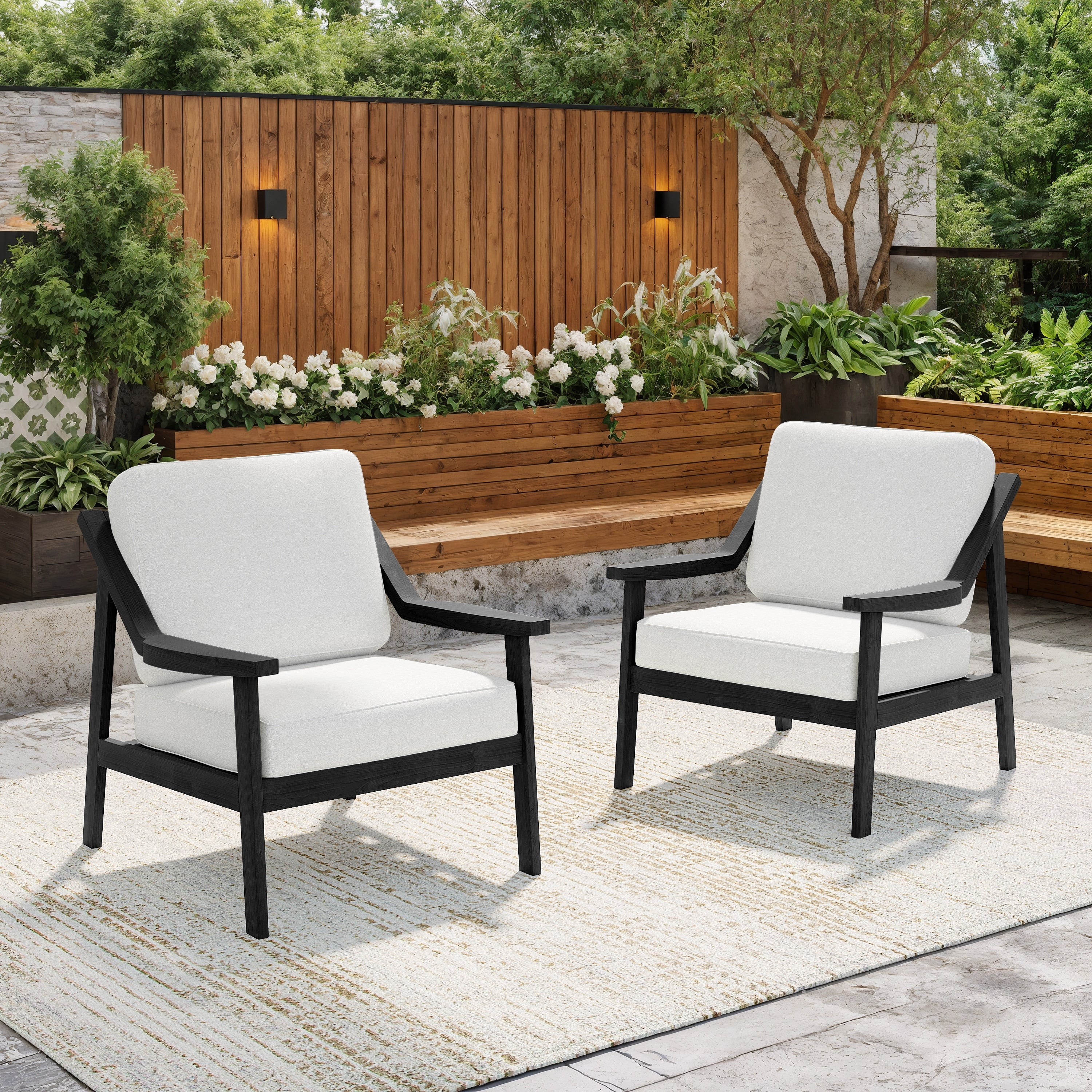Solid Wood Outdoor Arm Chair Loveseat With Cushion
