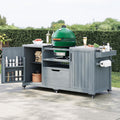 Solid Wood Outdoor Kitchen Island For Big Green Egg Grill With Stainless Steel Top And Storage