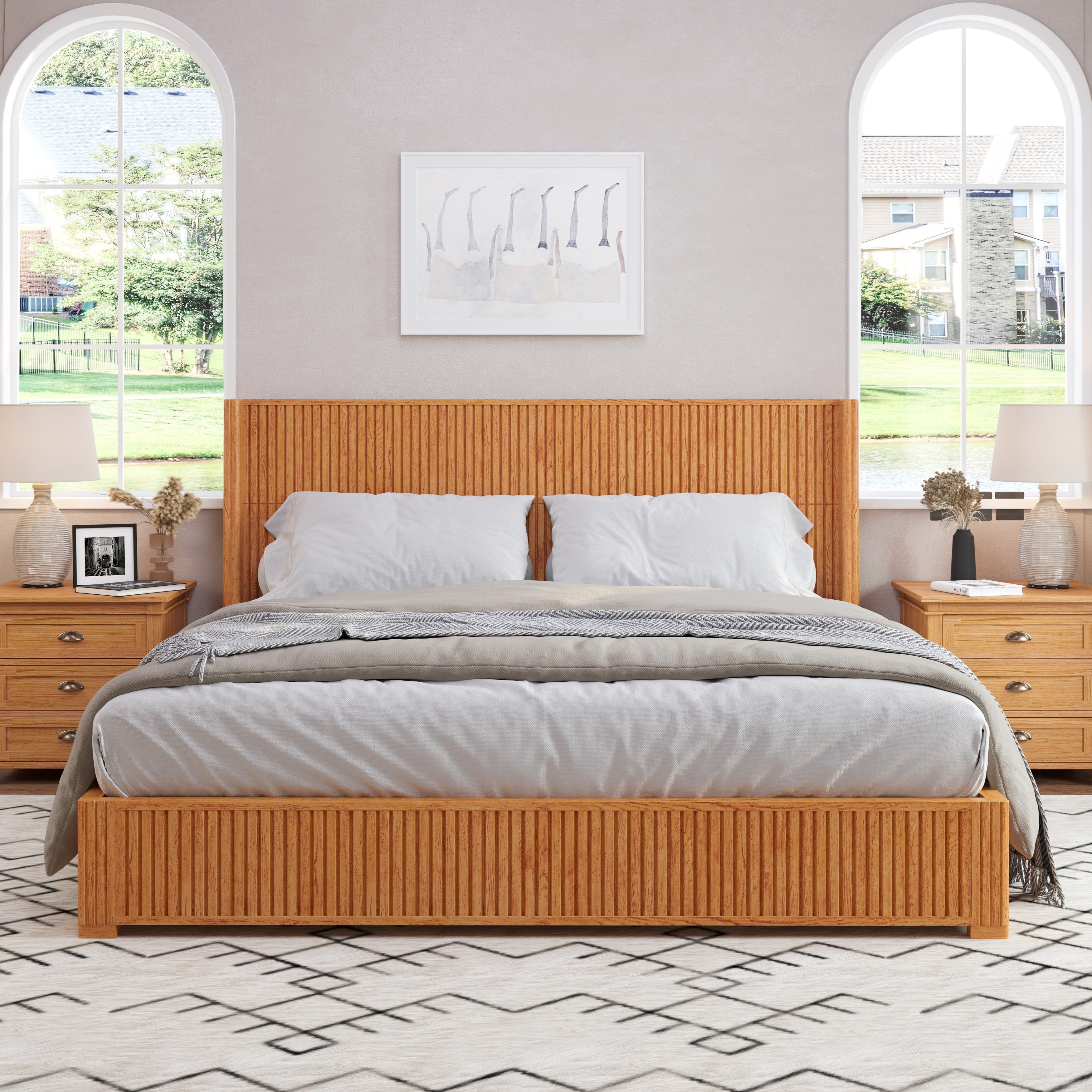 Solid Wood Platform Bed Frame With Headboard No Box Spring Needed Floor Standing Bed