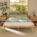 Solid Wood Platform Bed Frame With Rattan Headboard 600 Lbs Heavy Duty Support Plywood Slats Queen Full Size
