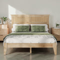 Solid Wood Platform Bed With Rattan Headboard Rubber Wood Bed Frame With Underbed Storage Space