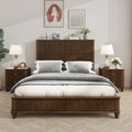 Solid Wood Queen Bed Frame With Tall Headboard No Box Spring Needed