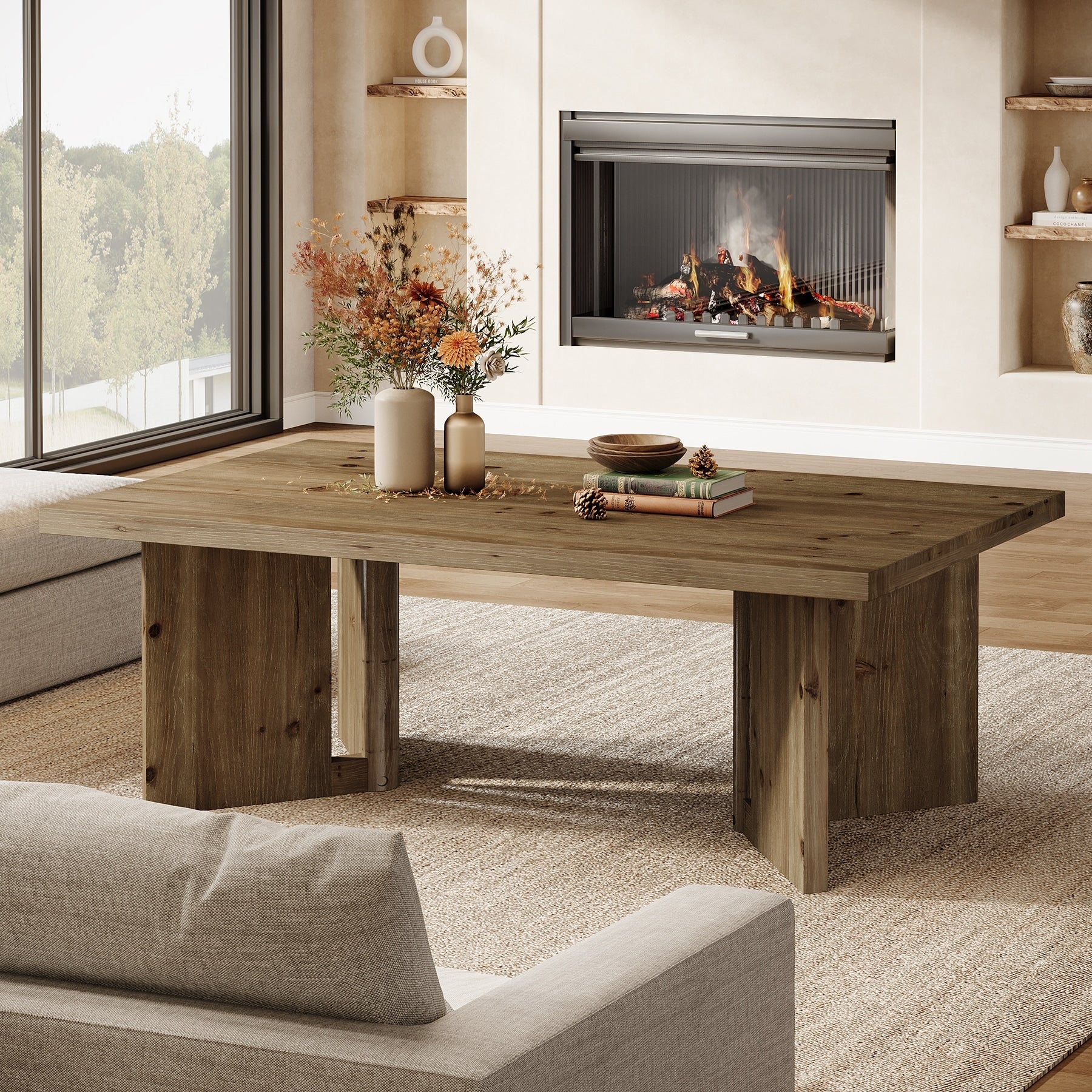 Solid Wood Rectangle Coffee Table Farmhouse Living Room Center Tea Accent Table