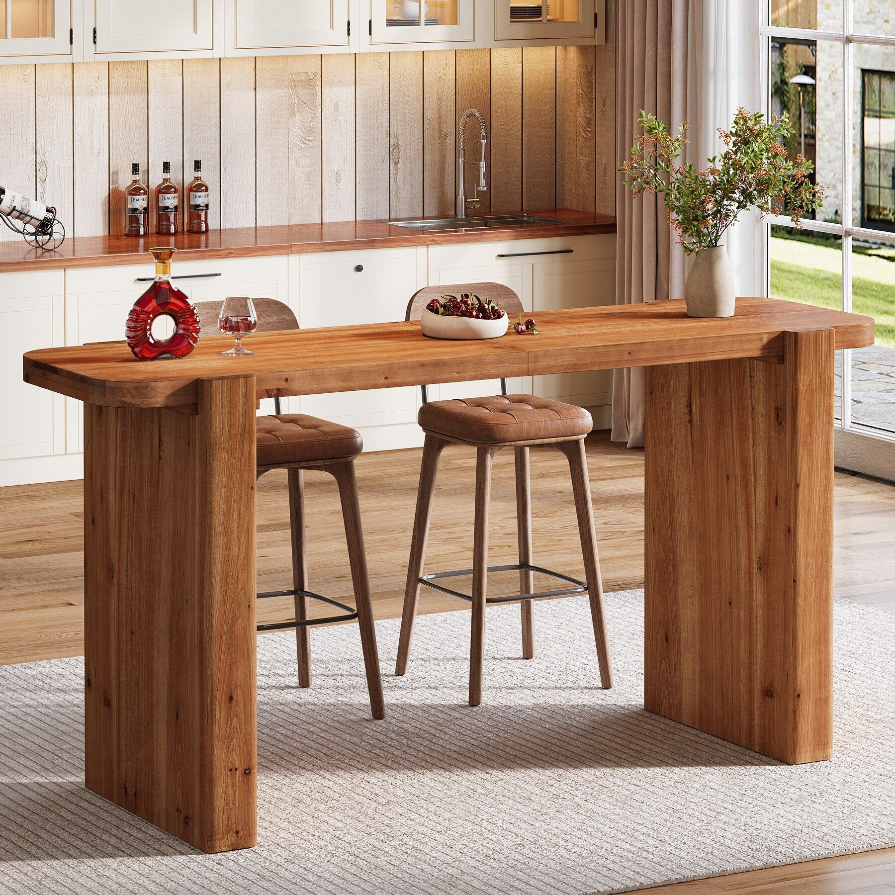 Solid Wood Rectangular Bar Table 63 Inch Long Home Bar Unit For Bar 19.69 D X 63 W X 35.43 H
