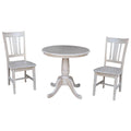 Solid Wood Round Pedestal Dining Table And 2 San Remo Chairs In Washed Gray Taupe
