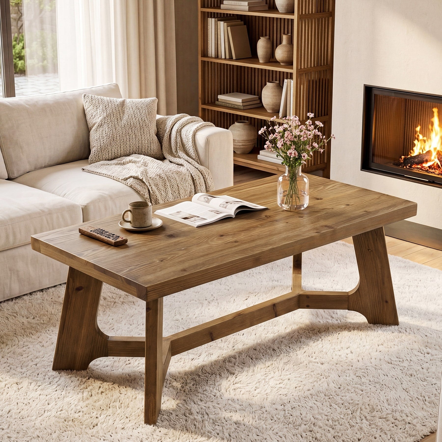 Solid Wood Rustic Coffee Table 47 Rectangle For Living Room Brown 47.24 L X 23.62 W X 19.68 H