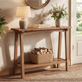 Solid Wood Small Entryway Table 2 Tier Sofa Table Behind The Couch Console Table For Hallway Living Room Foyer