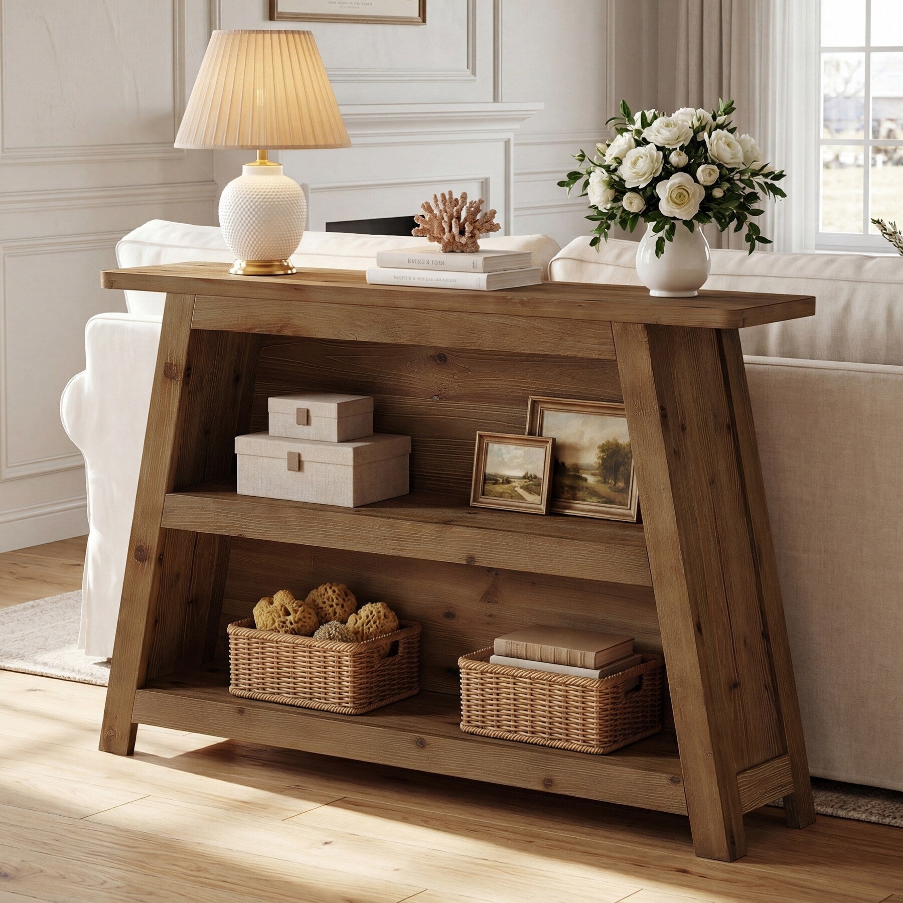 Solid Wood Sofa Table Behind The Couch Entryway Table With Storage Shelves Rustic Console Table