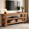Solid Wood Tv Stand For 55 60 65 75 Inch Tvs 63 Farmhouse Media Console With Storage 63 Wx 13.78 D X 23.62 H