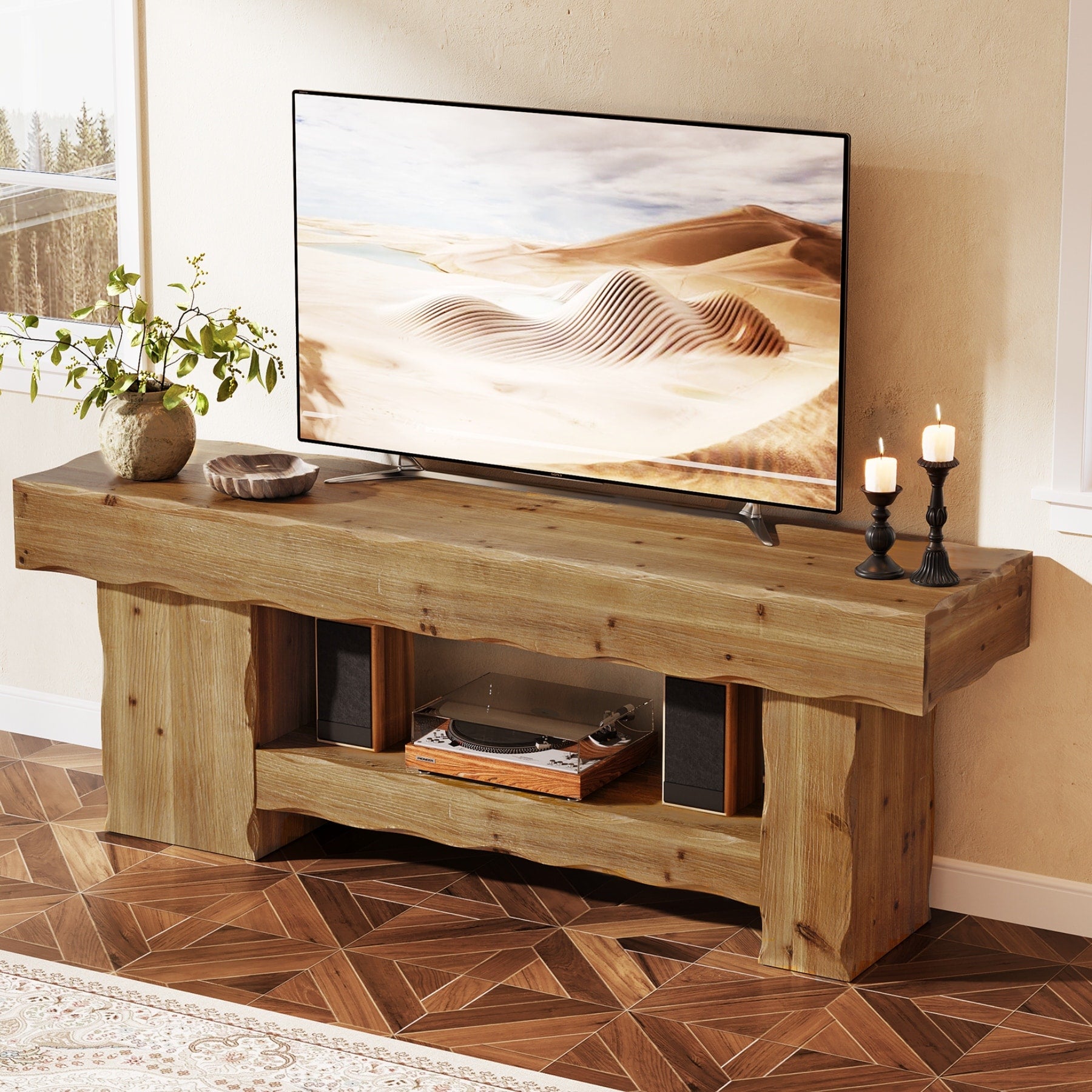Solid Wood Tv Stand For 55 65 70 75 Inch Tv Farmhouse Entertainment Center With Storage For Living Room