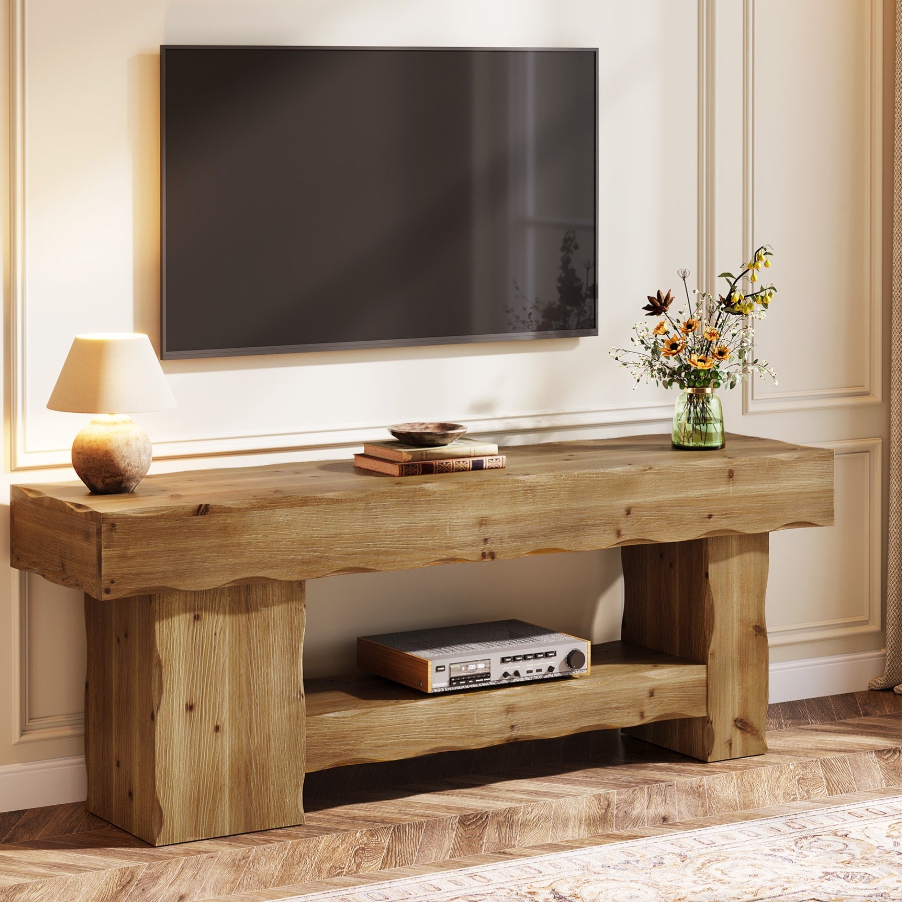 Solid Wood Tv Stand For Tvs Up To 75 Inches Farmhouse Entertainment Center With Storage For Living Room