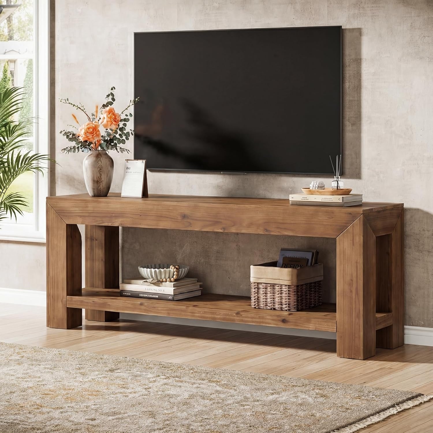 Solid Wood Tv Stand For Up To 75 Tvs 63 Inch Entertainment Center With Storage 63 W 15.75 D 15.75 H