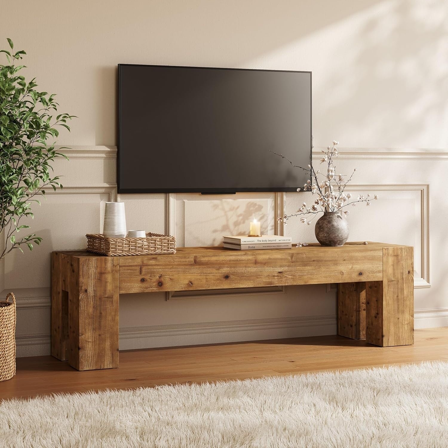 Solid Wood Tv Stand 63 Extra Long Media Tv Consoles Table For Living Room Gaming Entertainment Center For Tvs Up To 75 Inches