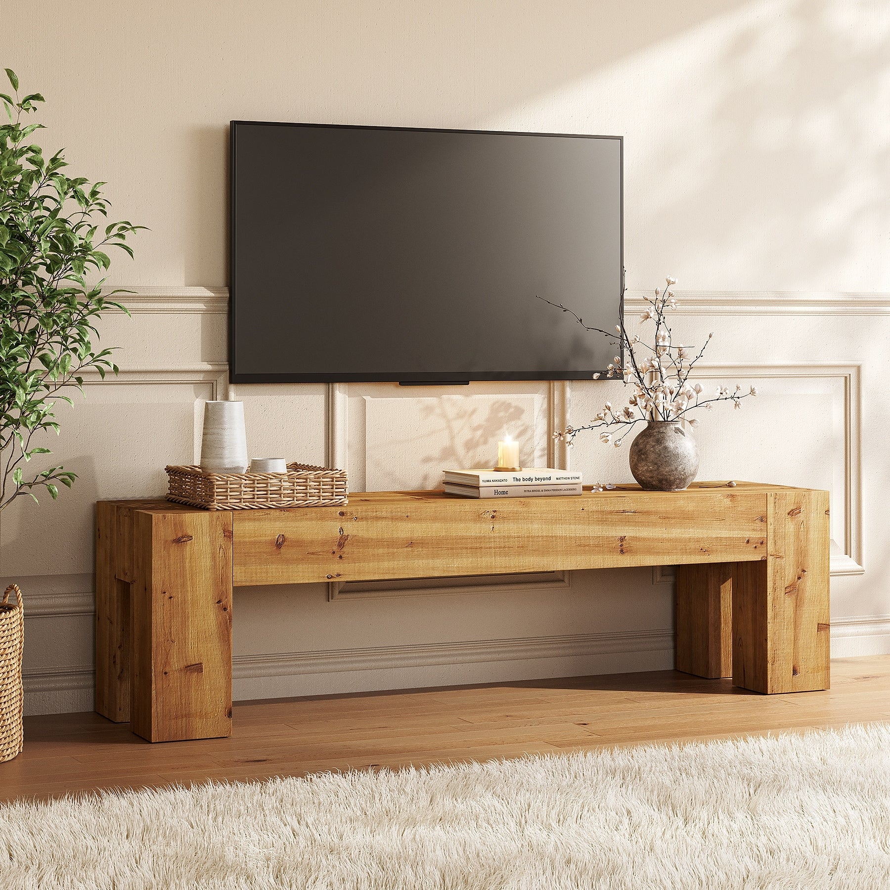 Solid Wood Tv Stand 63 Rustic Extra Long Media Tv Consoles Table