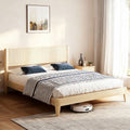 Solid Wood Twin Bed Frame Platform Bedframe With Headboard Grille Style
