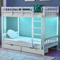 Solid Wood Twin Over Twin Convertible Bunk Bed With 2 Drawer White