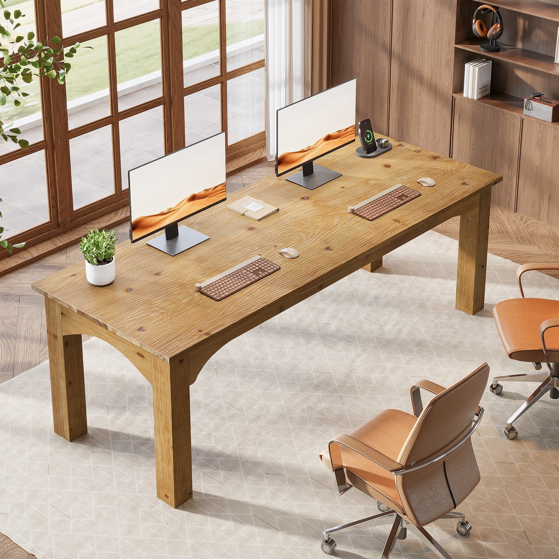 Solid Wood Two Person Desk 79 Inch Extra Long Computer Desk