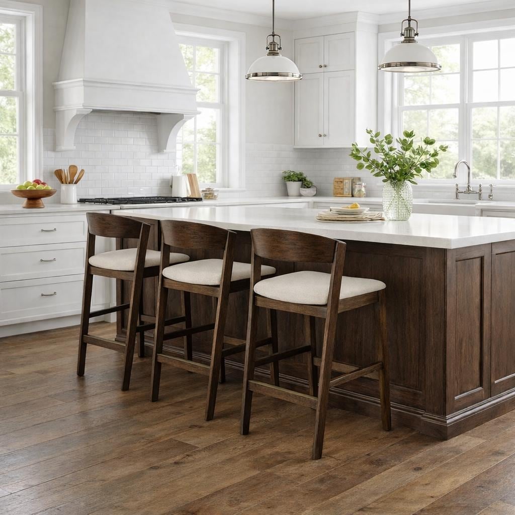 Maven Lane Harbor Solid Wood Upholstered Counter Stool Single
