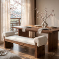 Solid Wood Upholstered Dining Bench 55 Kitchen Bench Boucle End Of Bed Bench Entryway Hallway Mudroom Entrance Bench