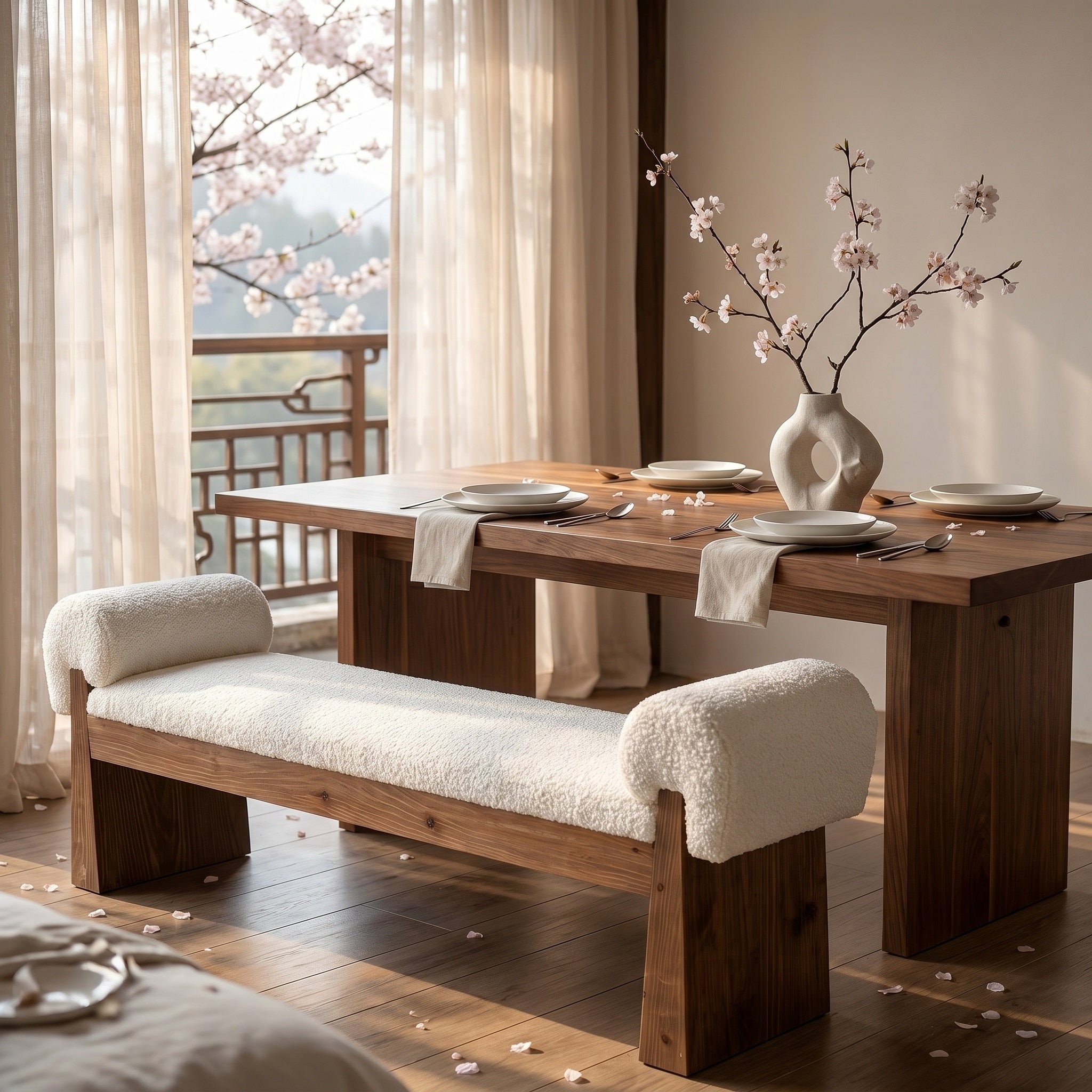 Solid Wood Upholstered Dining Bench 55 Kitchen Bench Boucle End Of Bed Bench Entryway Hallway Mudroom Entrance Bench
