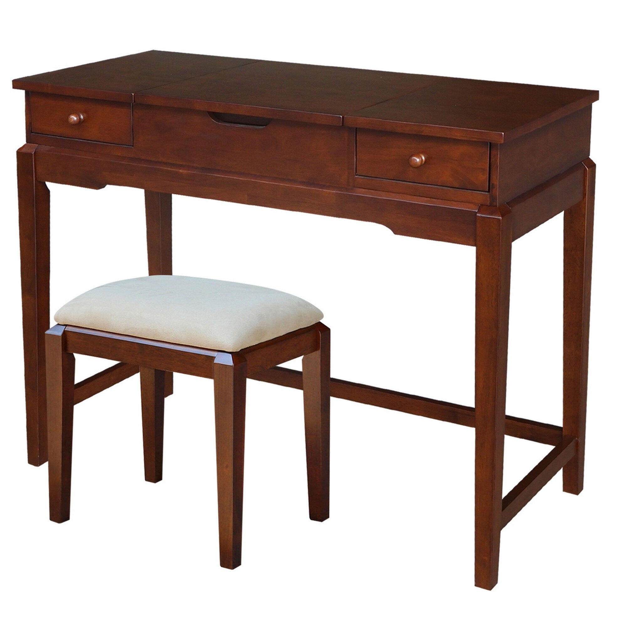 Solid Wood Vanity Table With Vanity Bench Espresso Finish
