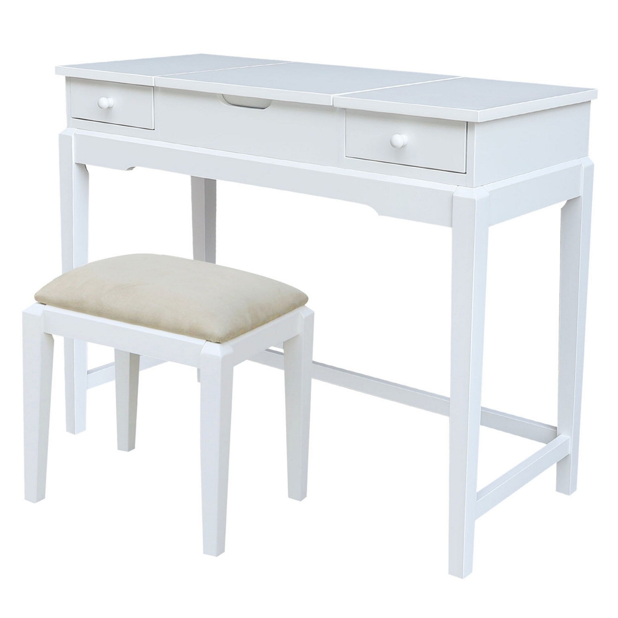 Solid Wood Vanity Table With Vanity Bench Snow White Finish