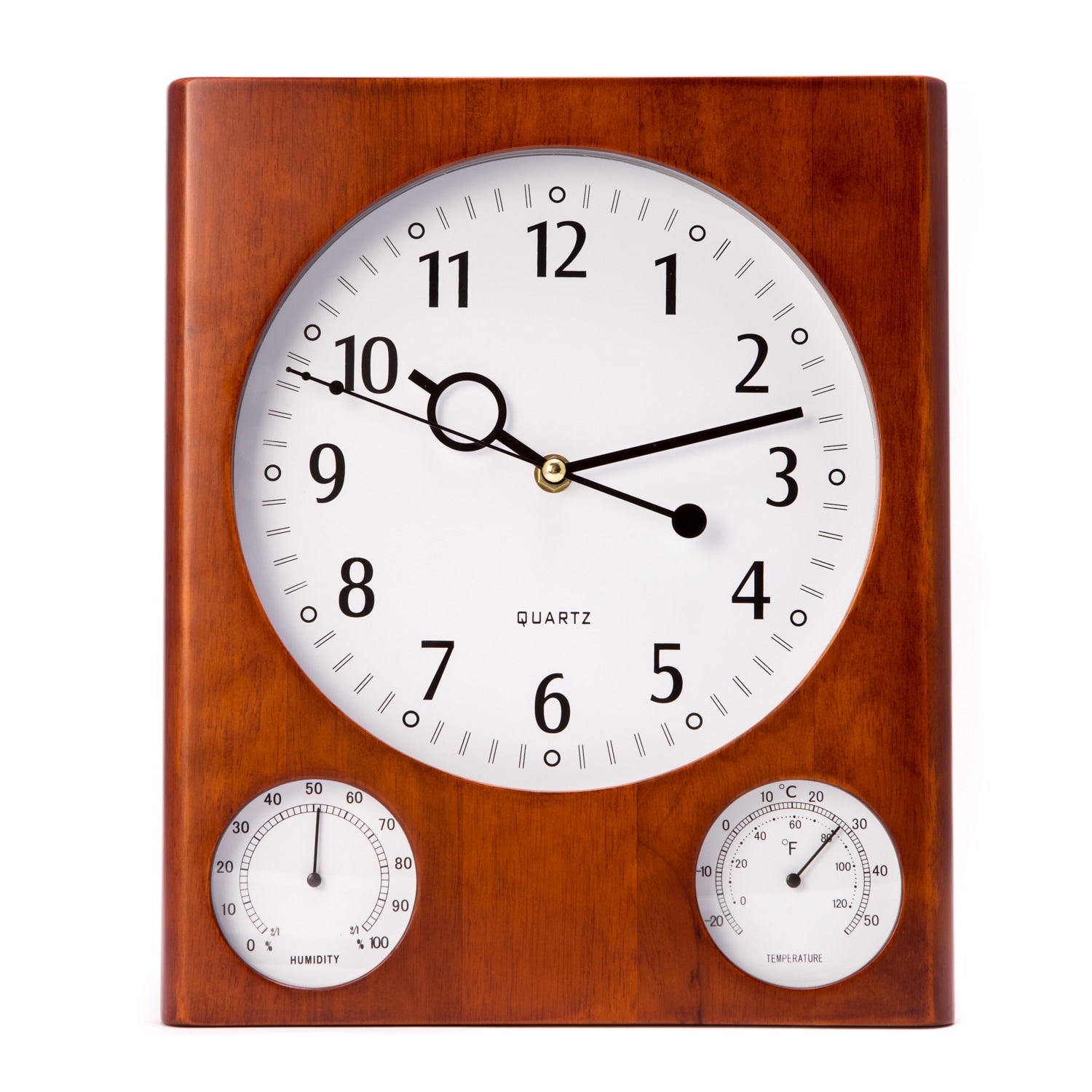 Bey Berk Brown Wood Wall Clock W Thermometer And Hygrometer