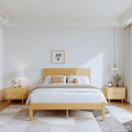 Solid Wood Bamboo Bed Frame With Headboard And Metal Crossbar Support.