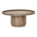 Solin Coffee Table Round Solid Oak And Iron Brown Finish Pedestal Base Stain Resistant Brown