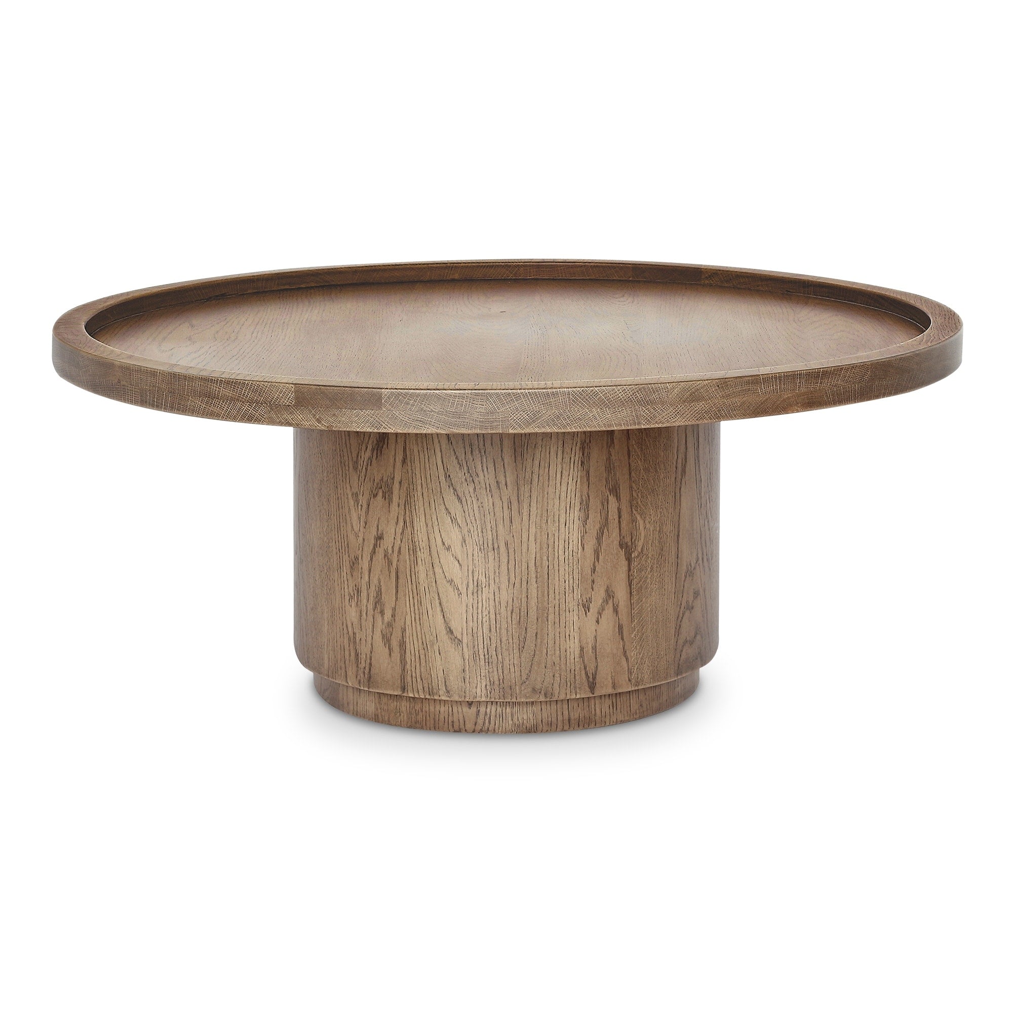 Solin Coffee Table Round Solid Oak And Iron Brown Finish Pedestal Base Stain Resistant Brown